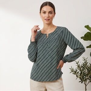 Loft green and white leaf pattern blouse.